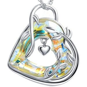 Rhodium Plated Heart Crystal Pendant Necklace, Yellow
